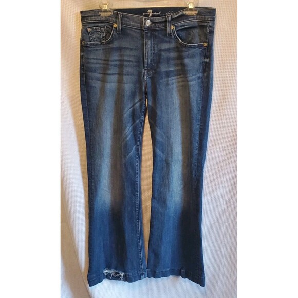 7 For All Mankind Womens Sz 32 Dojo Flare Leg Jeans Y2K 90s denim distressed - Picture 1 of 12